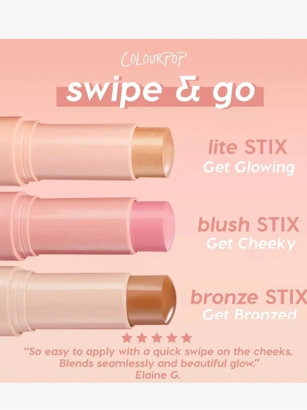 ColourPop UNDER PRESSURE Blush STIX in Peachy Coral